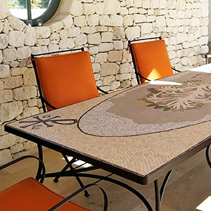 table fer forgé et mosaique
