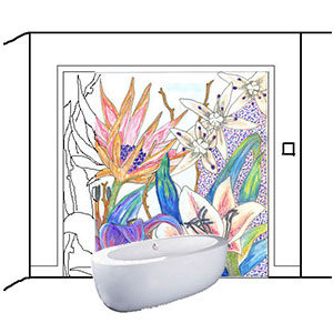 mosaique figurative pour salle de bain moderne et douche