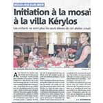 article sur l'atelier mosaique à la Villa Kerylos par Nice matin du 28 juillet 2014